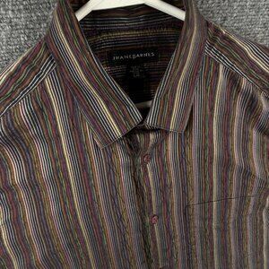 Jhane Barnes Silk Blend Colorful Long Sleeve Button Up Geometric Snap Collar